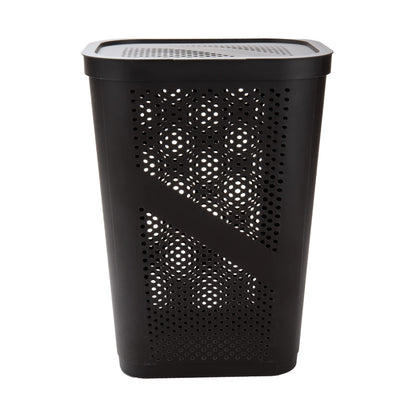 Mind Reader Slim Laundry Hamper with Lid, 60L Clothes Basket, Ventilated Plastic, Brown