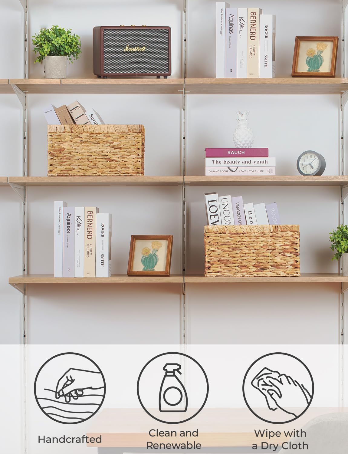 StorageWorks Wicker Basket, Baskets for Organizing, Storage Basket with Built-in Handles, Water