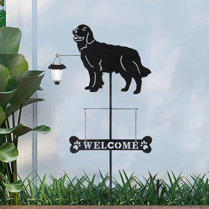 BAYN Solar Golden Retriever Garden Stakes Decorative with a Lantern Dog Silhouette Welcome Sign
