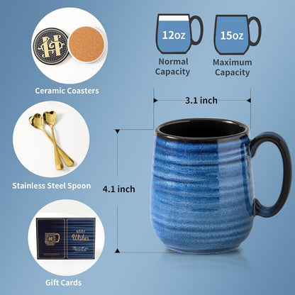 Hasense Coffee Mugs Set of 2, 12oz Ceramic Glazed Mugs with Handles, Blue Reactive Glazes Tea Cups