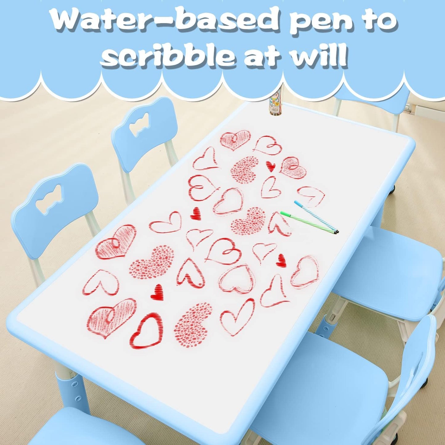 Children's Table and Chair Set Suitable for Boys and Girls Age 2-12 Height Adjustable Table top Can