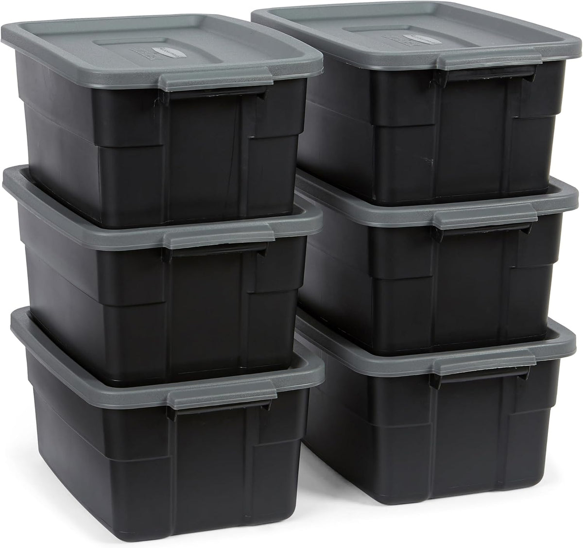 Rubbermaid Roughneck Tote 3 Gal, 6 Pack, Made in USA, Black & Gray, Rugged Plastic Stackable