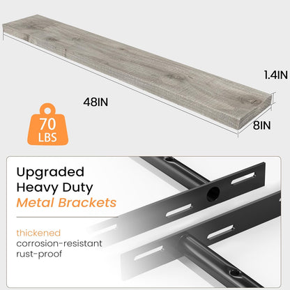 Fun Memories Floating Shelves for Wall Dec, 48"x8" Rustic Reclaimed Wood Shelves, Heavy-Duty Wall