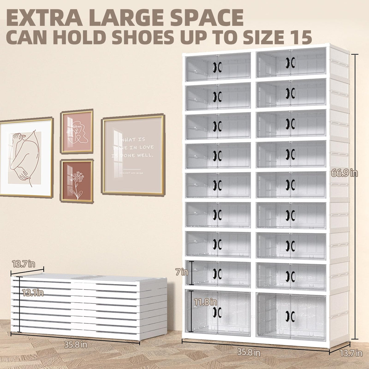 FAHKNS 9 Tier 36 Pair Folding Shoe Rack with Wheels and Magnetic Doors,Stackable Transparent Shoe