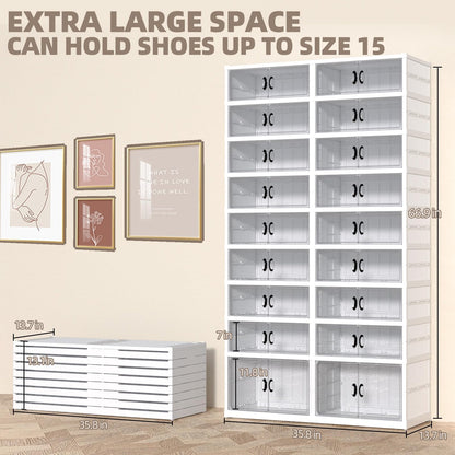 FAHKNS 9 Tier 36 Pair Folding Shoe Rack with Wheels and Magnetic Doors,Stackable Transparent Shoe
