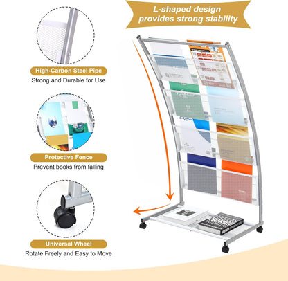 PATIKIL L-shaped Magazine Display Racks Floor Standing 4 Layers Brochure Stand Catalog Literature