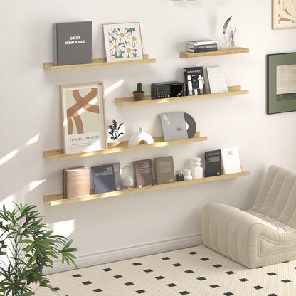 SAUMONIERES Picture Ledge Shelf Floating Book Shelves Set of 2 Wall Mounted Solid Wood for Bedroom