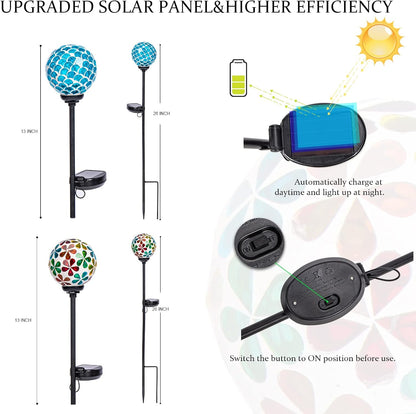 VCUTEKA Solar Garden Lights, Mosaic Solar Light Outdoor Waterproof LED Pathway Stake Light for