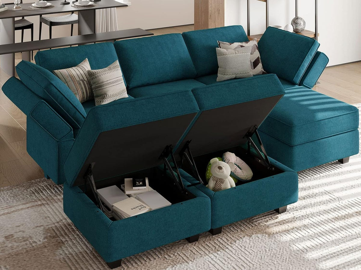 Belffin Terry Fabric Modular Sectional Sleeper Sofa Bed with Storage Convertible Sectional Couches