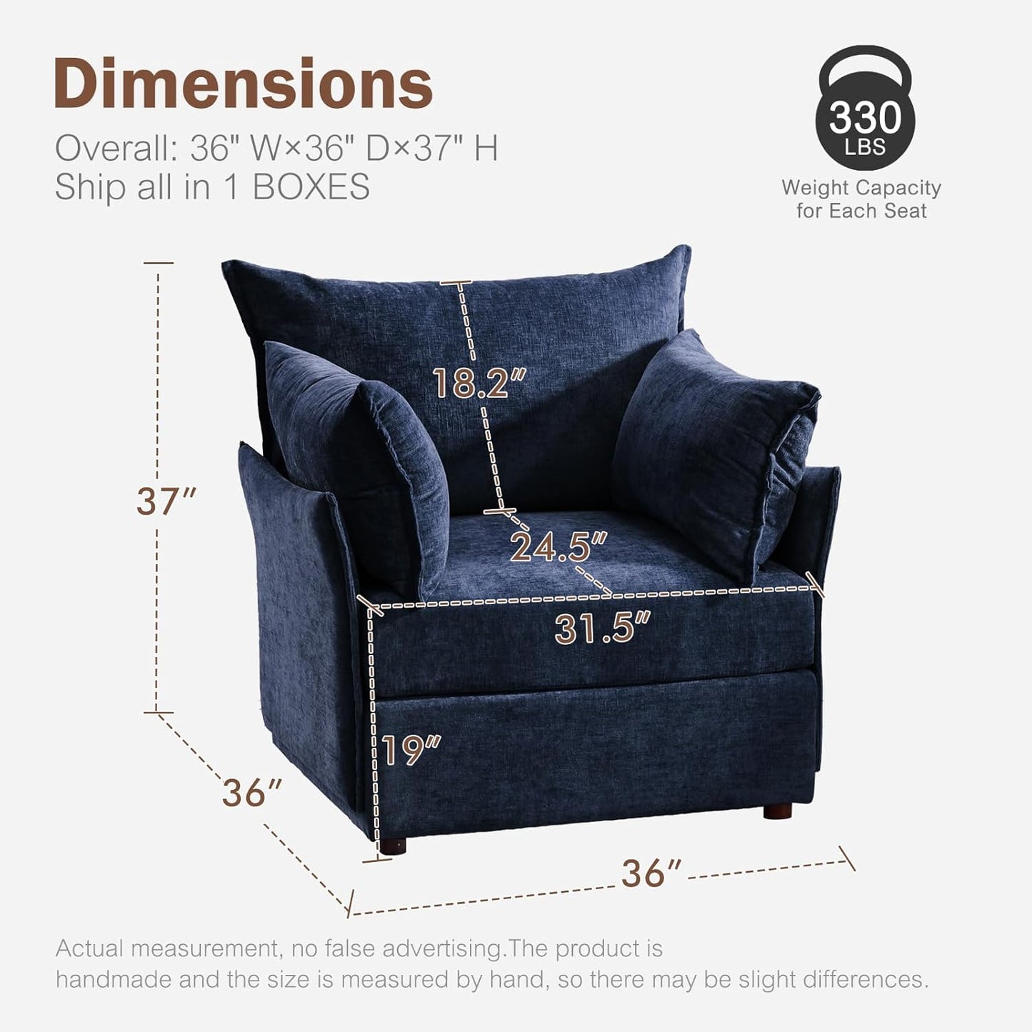 Oversized Accent Chair, Upholstered Modern Sofa Chair with Removable Backrest & Detachable Cover