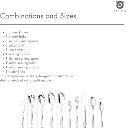 Hammered Silverware Set with Serving Utensils, 18/10 Stainless Steel Flatware for 8, Dishwasher