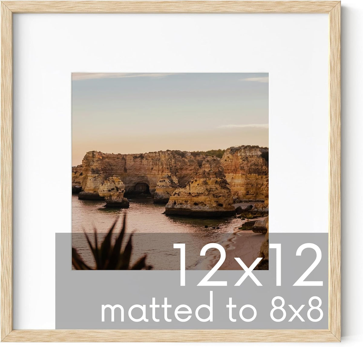 Haus and Hues Solid Oak 12”x12” Picture Frame Matted to 8”x8” - 12x12 Wood Frame, 12x12 Frame with