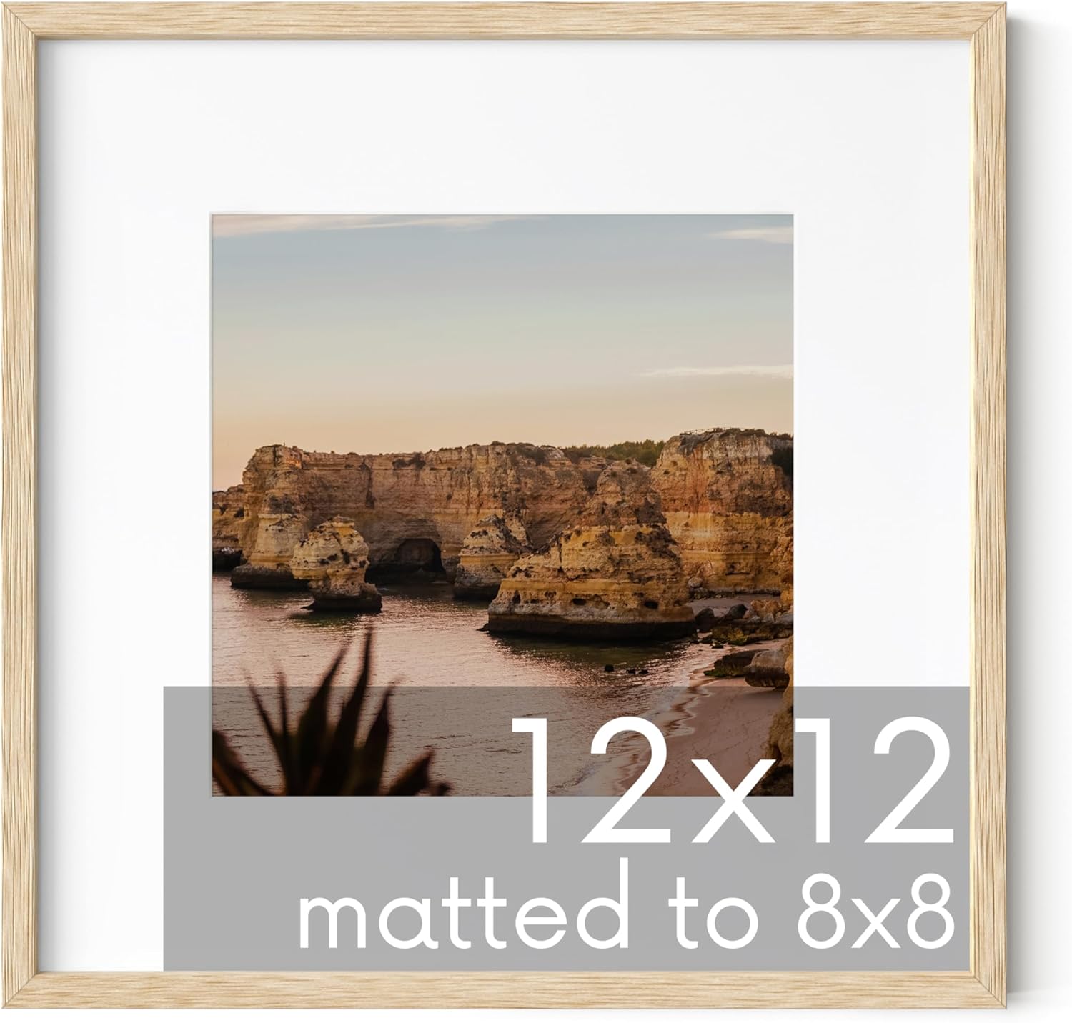 Haus and Hues Solid Oak 12”x12” Picture Frame Matted to 8”x8” - 12x12 Wood Frame, 12x12 Frame with