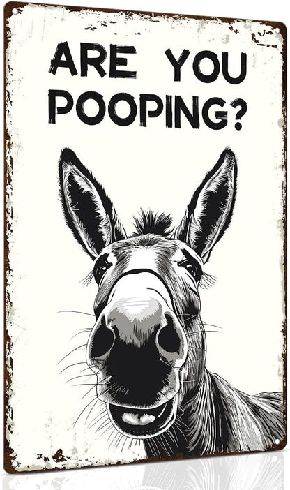 ALKB Funny Donkey Are You Pooping Metal Signs Vintage Farmhouse Bathroom Wall Decor Donkey Lovers