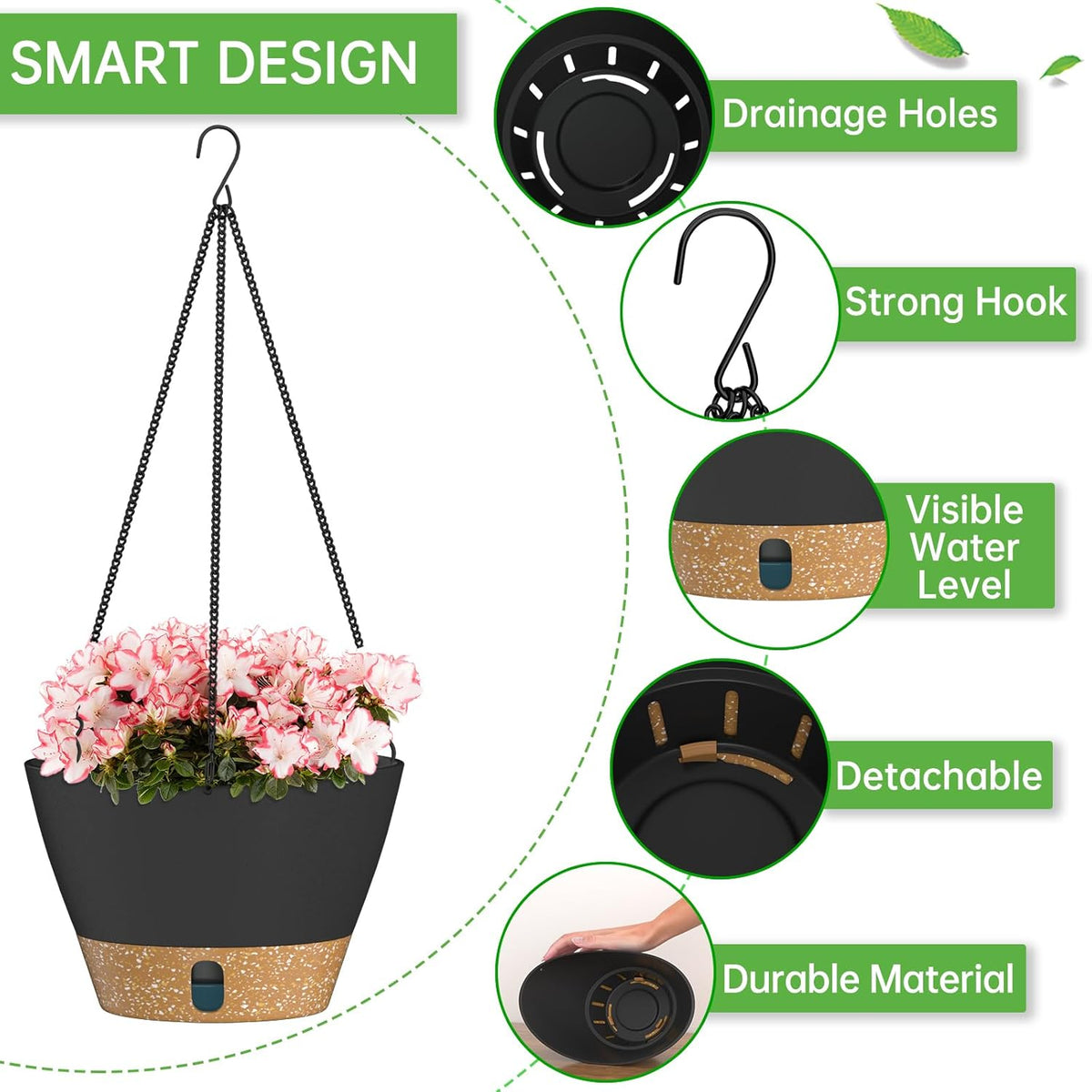 ZMTECH 10 Inch Hanging Planters for Outdoor Plants, Hanging Pots for Plants Indoor with Visible