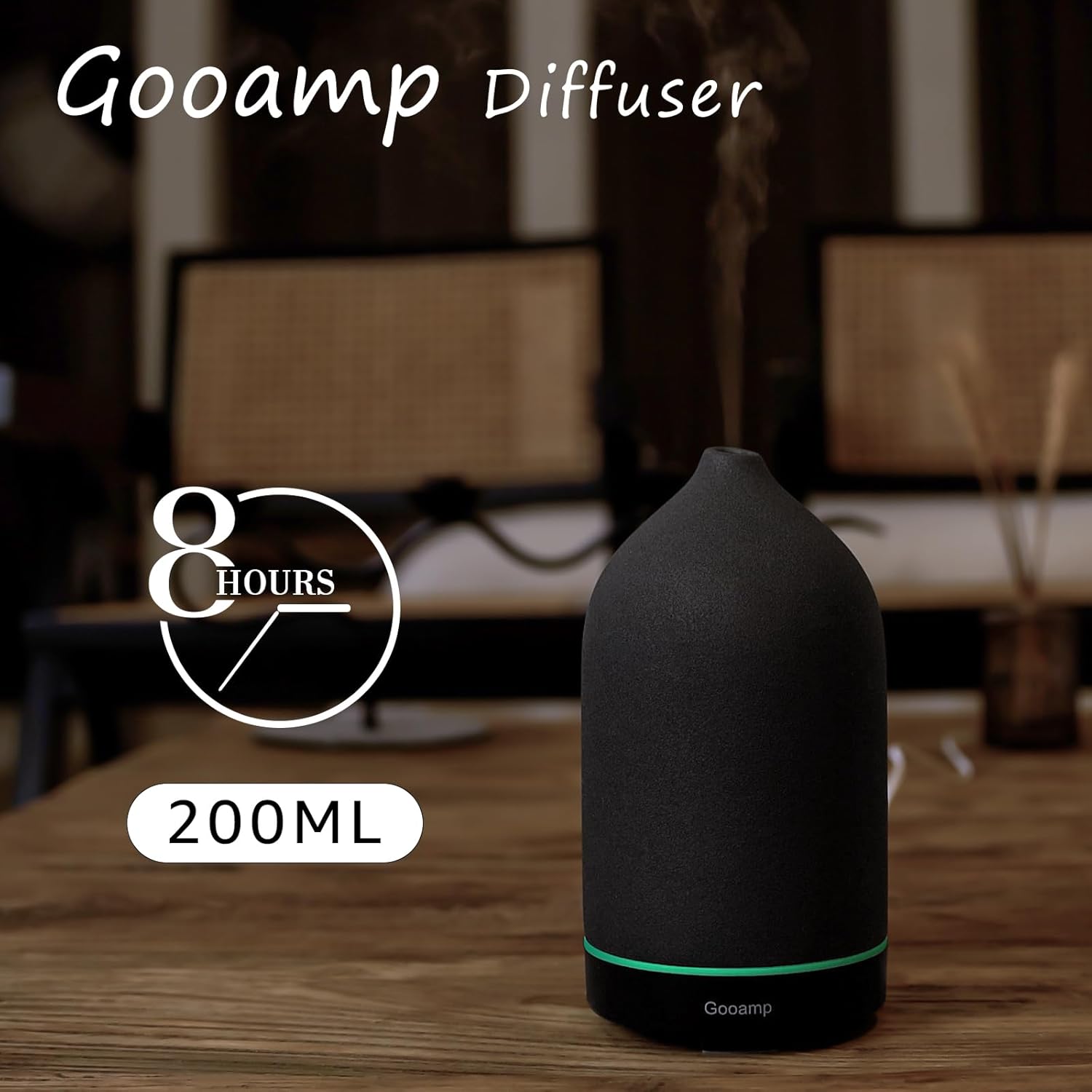 200ML Ceramic Essential Oil Diffuser - Ultrasonic Aromatherapy & Humidifier with 7-Color LED