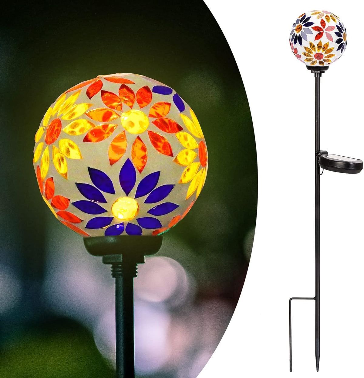 Afirst Solar Lights Outdoor Decorative - Solar Gazing Ball Mosaic Garden Stakes Flower Decorative