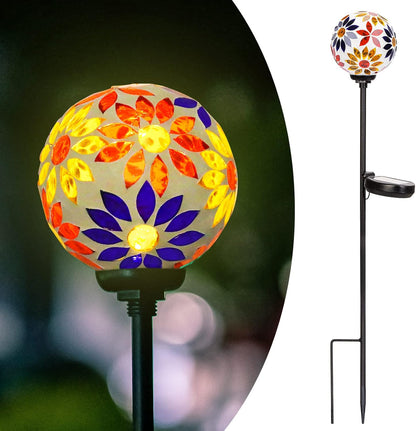 Afirst Solar Lights Outdoor Decorative - Solar Gazing Ball Mosaic Garden Stakes Flower Decorative