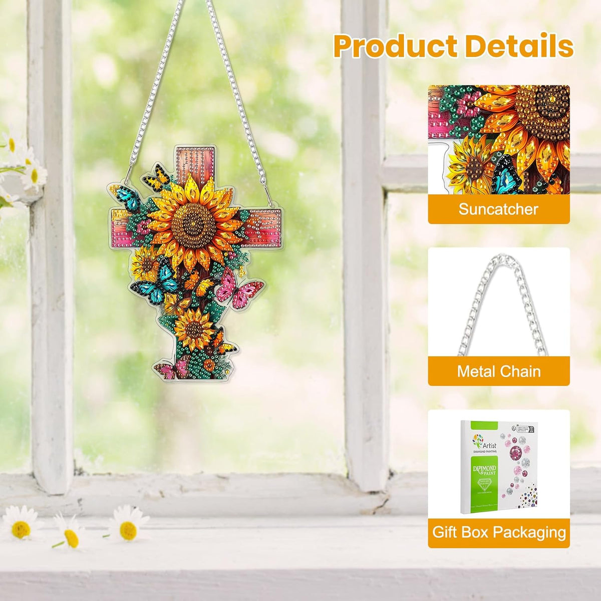 EOBROMD Diamond Hanging Art Kits for Adults, Cross Butterfly Suncatcher Diamond Art Painting, DIY