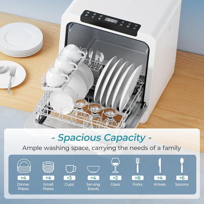 EUHOMY Portable Dishwasher Countertop Dishwashers, 8 Programs Mini Dishwasher, 5L Built-in Water