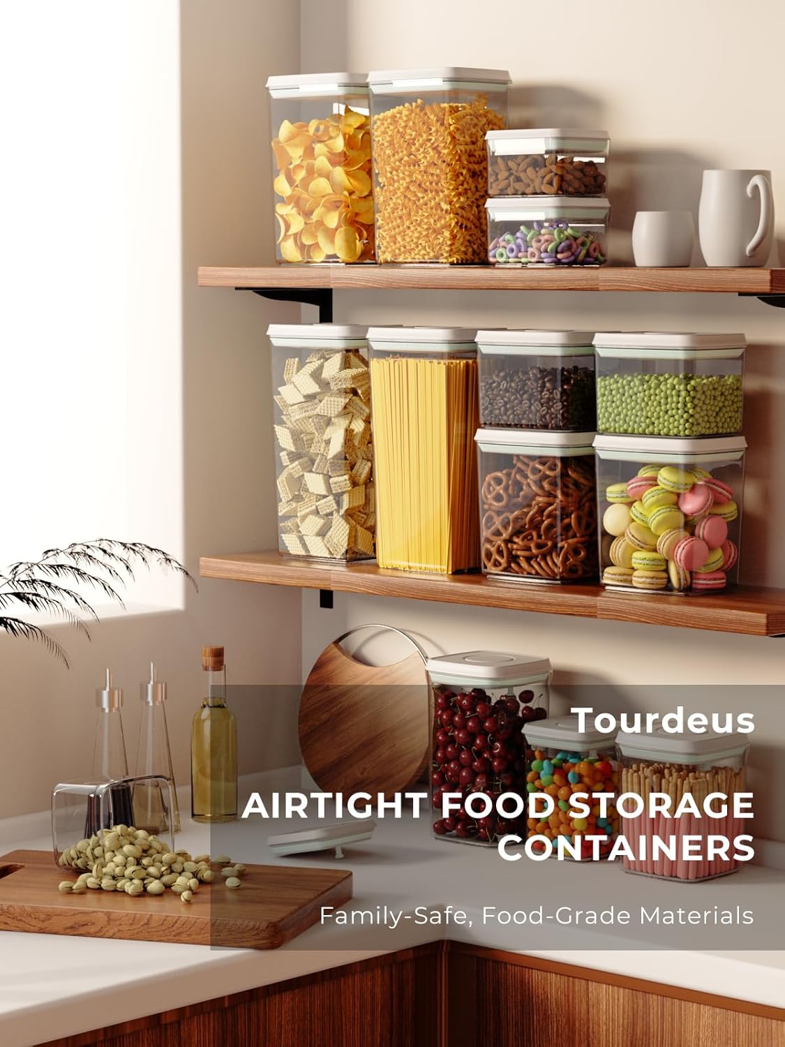 Pop Air Tight Containers Stackable- 2-Pack Cereal Storage Containers with Lids Airtight, Leakproof