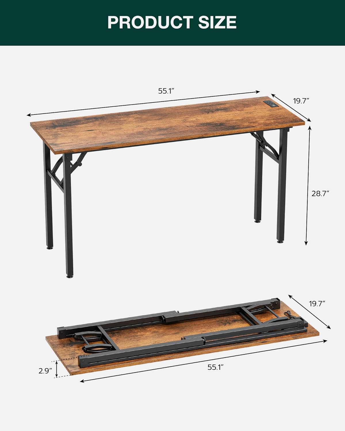 Frylr Small Folding Computer Desk – 55.1 Inch Portable Table for Craft and Study, Lightweight Desk