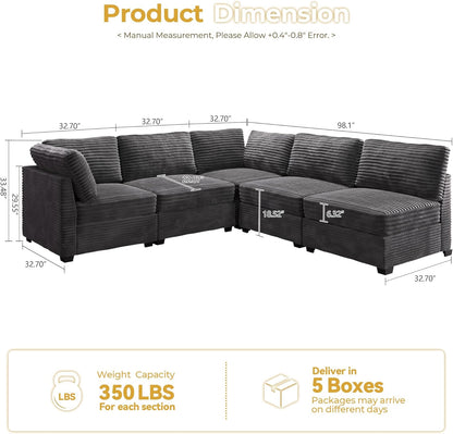 HOOOWOOO Modular Sectional Sofa,5 Pieces Sectional Couches for Living Room,98X98 L Shaped Cloud