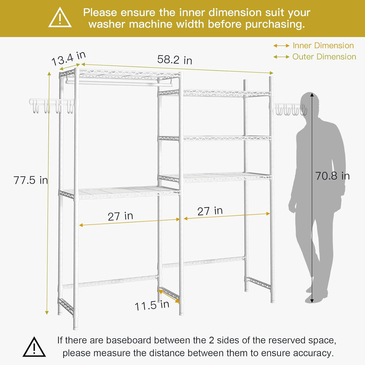 Ulif U5 Over the Washer and Dryer Storage Shelf, Laundry Room Space Saver Bathroom Storage and