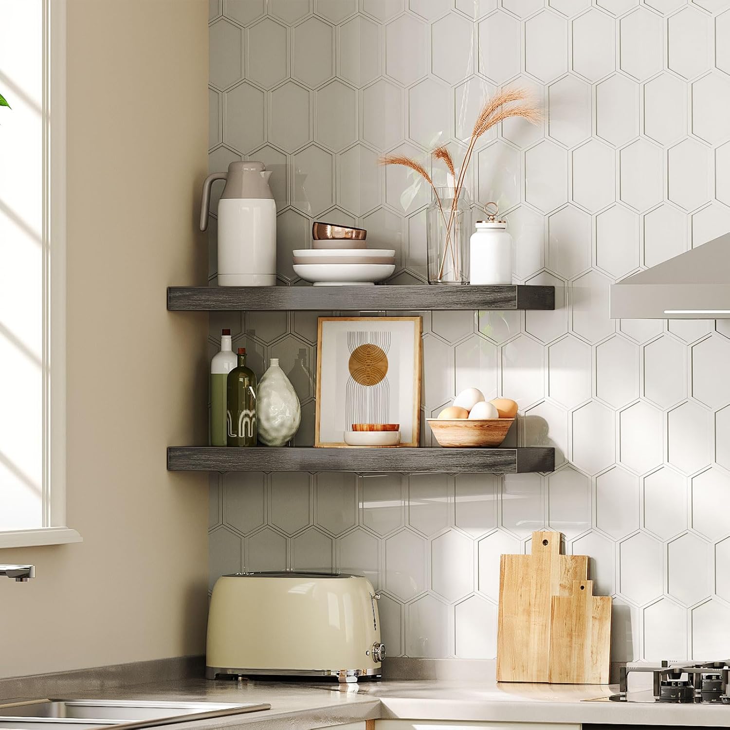 HOOBRO Floating Shelves for Wall, Wall Mounted Shelf Set of 2, 23.6" Hanging Shelf with Invisible