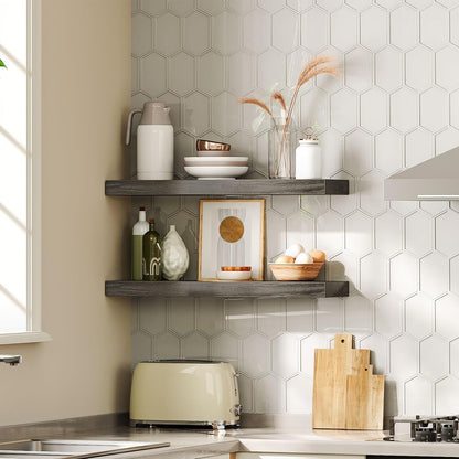 HOOBRO Floating Shelves for Wall, Wall Mounted Shelf Set of 2, 23.6" Hanging Shelf with Invisible