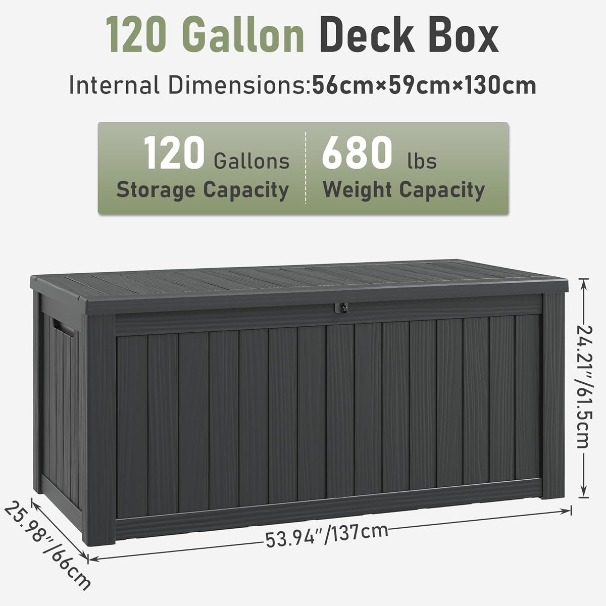 KAMABOKO Outdoor Storage Box, 120 Gallon Large Outdoor Resin Deck Box, Storage Waterproof Boxes
