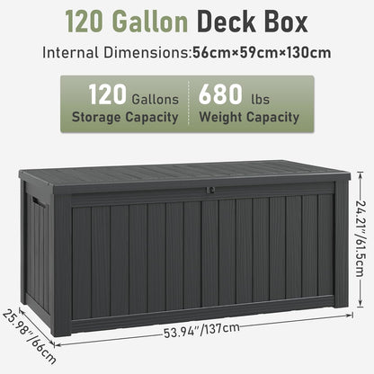 KAMABOKO Outdoor Storage Box, 120 Gallon Large Outdoor Resin Deck Box, Storage Waterproof Boxes