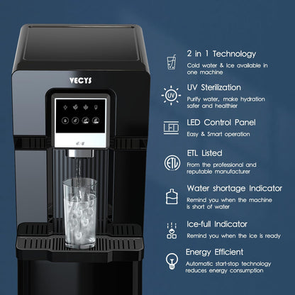 VECYS Bottom Loading Water Cooler with Ice Maker, Cold Water Supply with 18LBS Daily Ice Making
