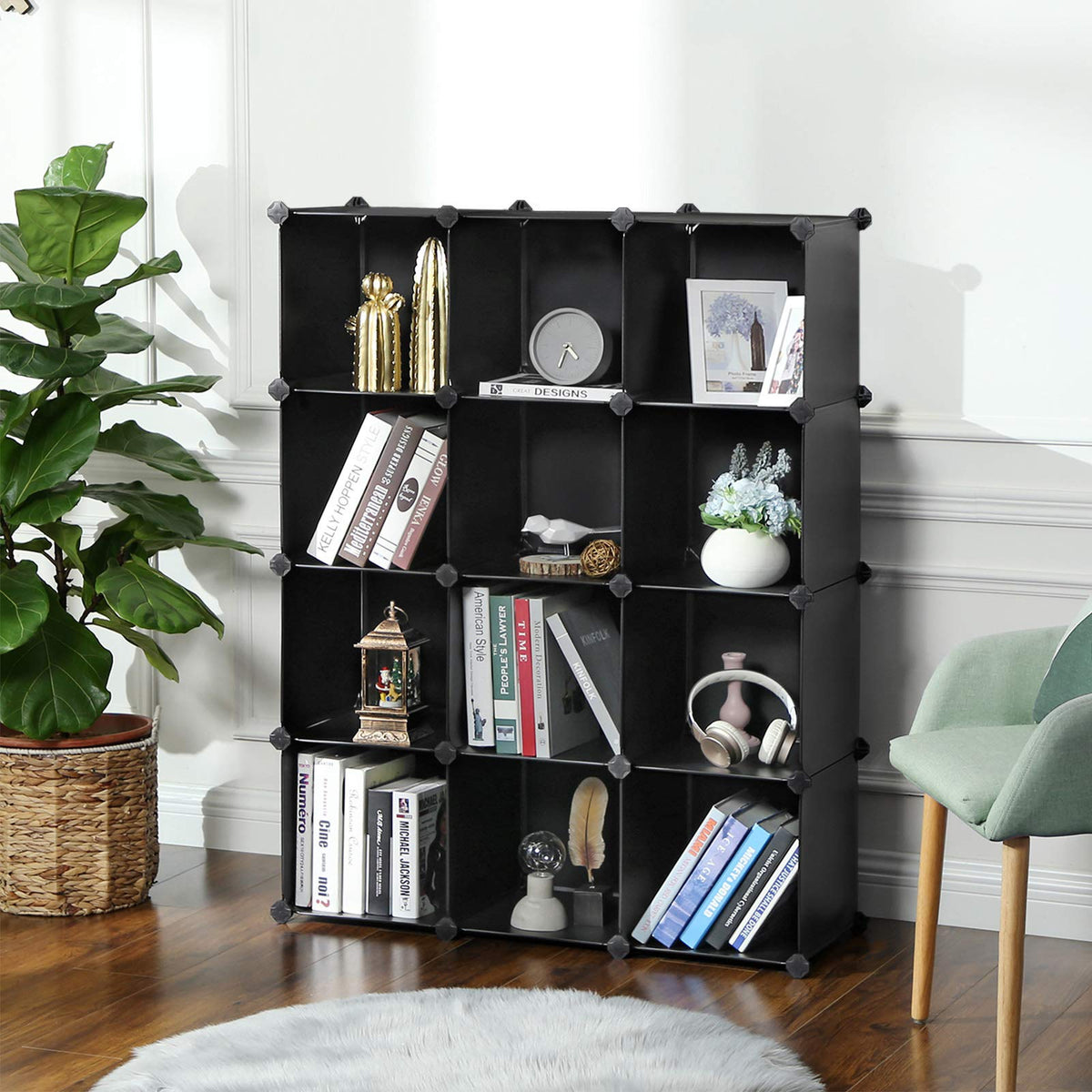 SONGMICS Cube Storage Organizer, Set of 12 Plastic Cubes, Book Shelf, Closet Organizers and
