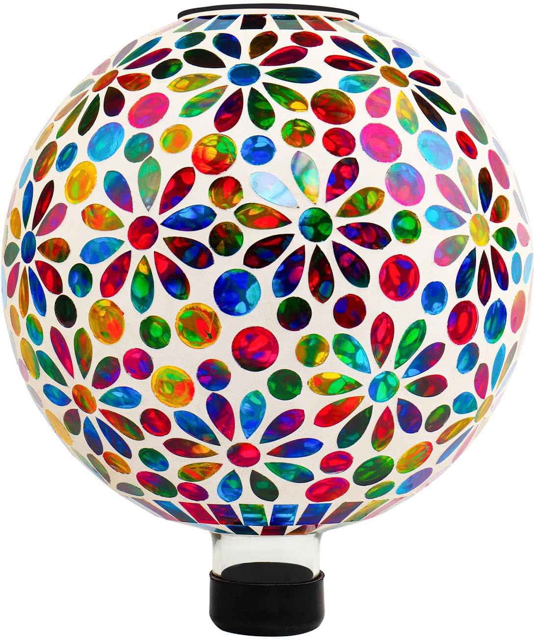 VOREEN 10" Mosaic Glass Gazing Ball with Solar Light, Outdoor Solar Gazing Globe, Handmade IP44