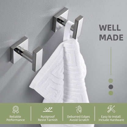 Angle Simple Bath Towel Hook 2 Pack, Stainless Steel Square Robe Coat Holder for Wall, Bathroom