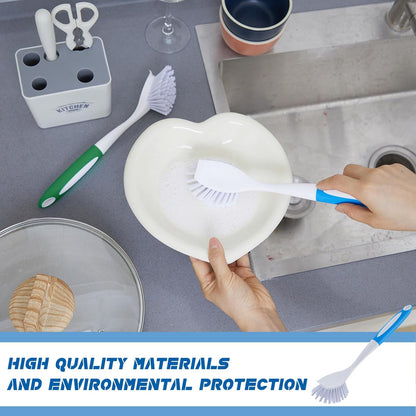 Hsei 6 Pcs Blue and Green Kitchen Scrub Dish Brush Bulk with 11 Inch Anti Slip Handle Cleaning Dish