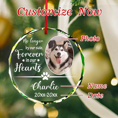 Personalized Memorial Pet Glass Ornament - Custom Picture Christmas Ornaments, Dog Forever in Our