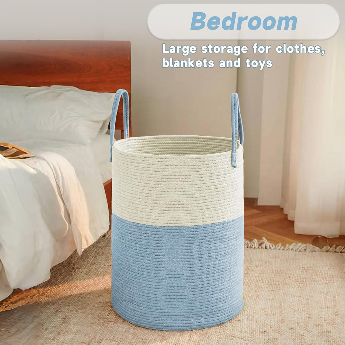 Large Woven Laundry Basket Hamper,100L Cotton Rope Storage Bin for Blankets,Toys and