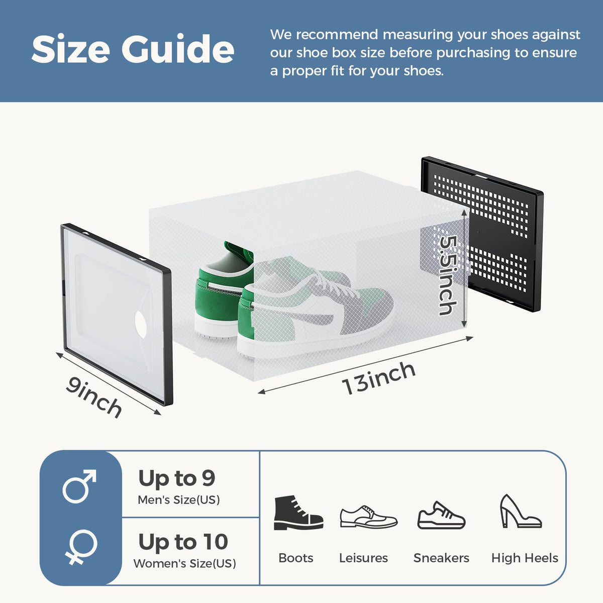 DUMOS Shoe Storage Boxes, 12-Pack Stackable Clear Shoe Containers with Lids, Display Sneaker Case