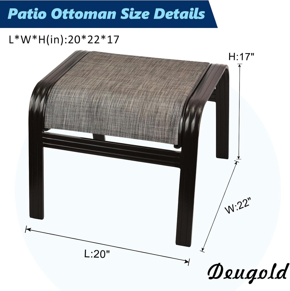 Outdoor Patio Ottoman Seat Textilene Portable Metal Footstool Portable Footrest Patio Chairs 2 Set