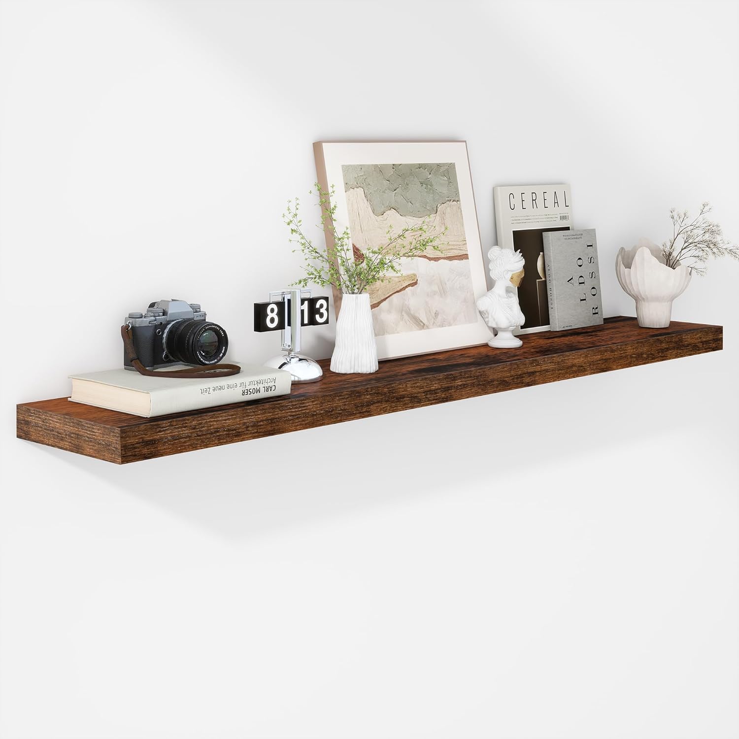Fun Memories 55 Inch Floating Shelves - 9 Inch Deep Rustic Wooden Wall Shelves - Extra Deeper &