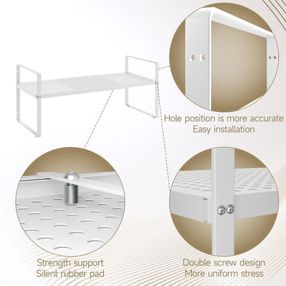 Hole Pattern Expandable Shelf Organizer,2Pack 8.1" Wide Easy to Assemble Cabinet Organizer Shelf