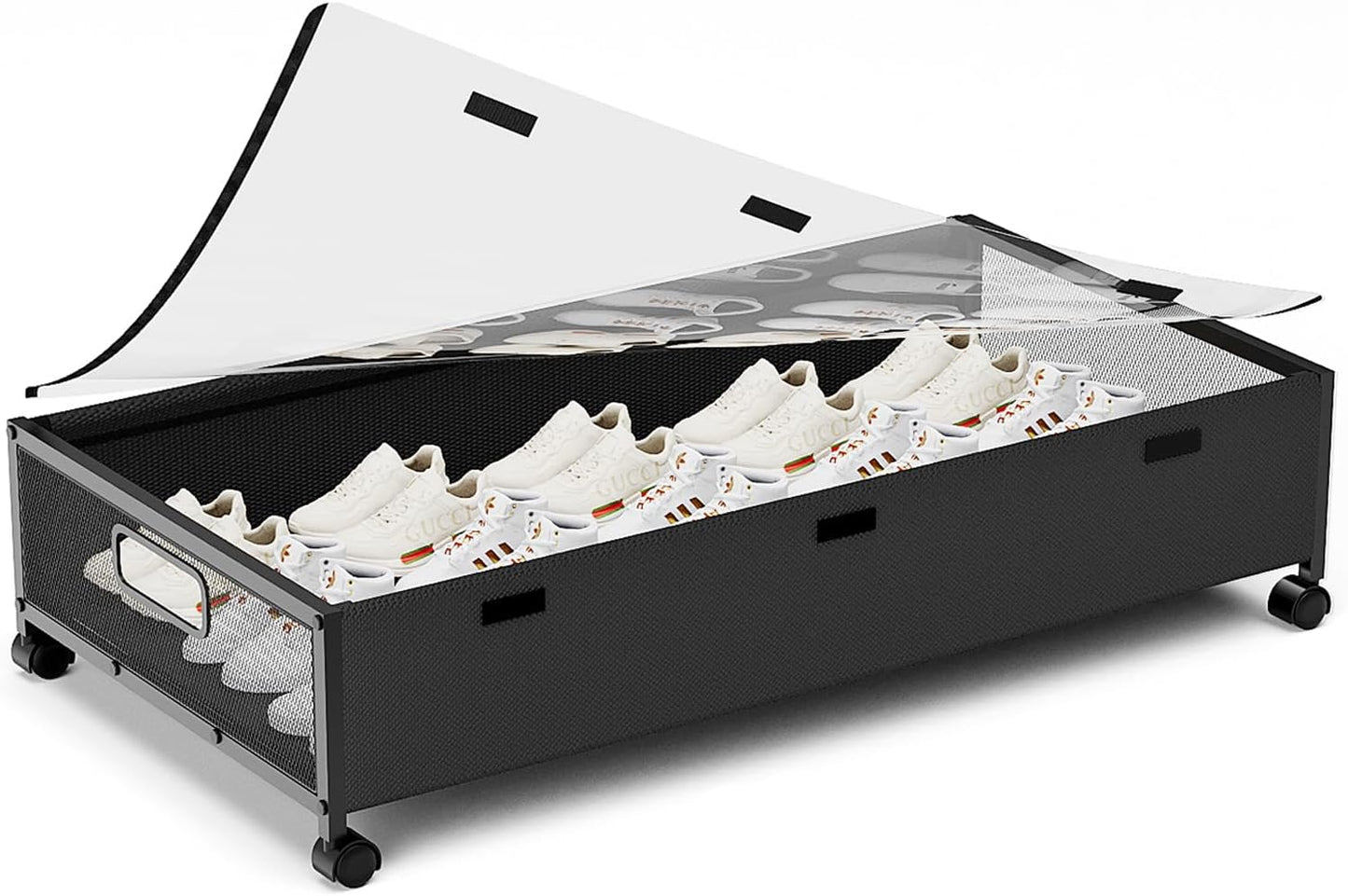 Under Bed Storage Containers with Wheels, Underbed Shoe Storage Organizer with Removable Lids