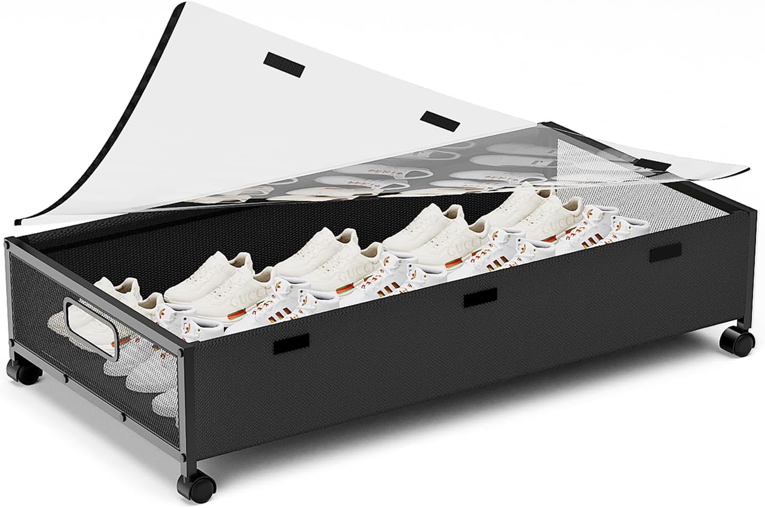 Under Bed Storage Containers with Wheels, Underbed Shoe Storage Organizer with Removable Lids