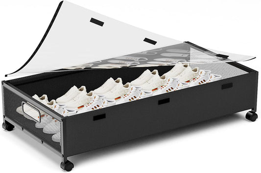 Under Bed Storage Containers with Wheels, Underbed Shoe Storage Organizer with Removable Lids