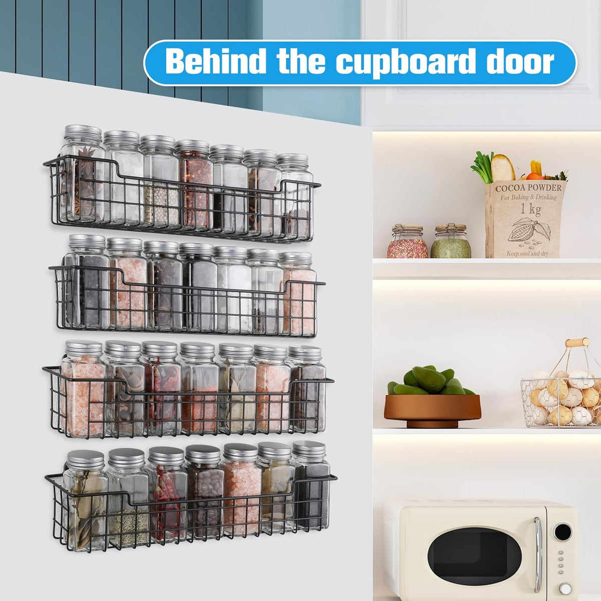 Spice Rack Organizer Wall Mount, Spice Organization Storage Shelf for Cabinet Door, 4 Packs Wall