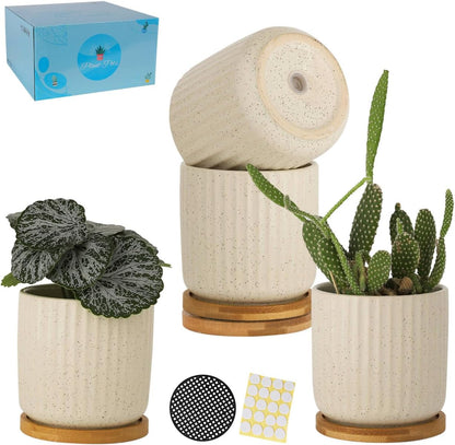 TAMAYKIM 4 Inch Ceramic Plant Pots with Drainage Holes, Modern Flower Planter with Saucer for