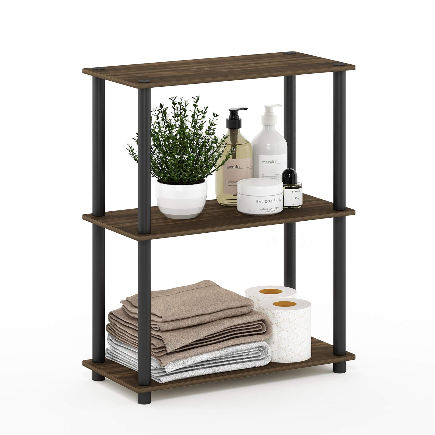 Furinno Turn-N-Tube Storage Shelves, 3-Tier Book Shelf, Corner Shelf, Toolless Open Shelves, for