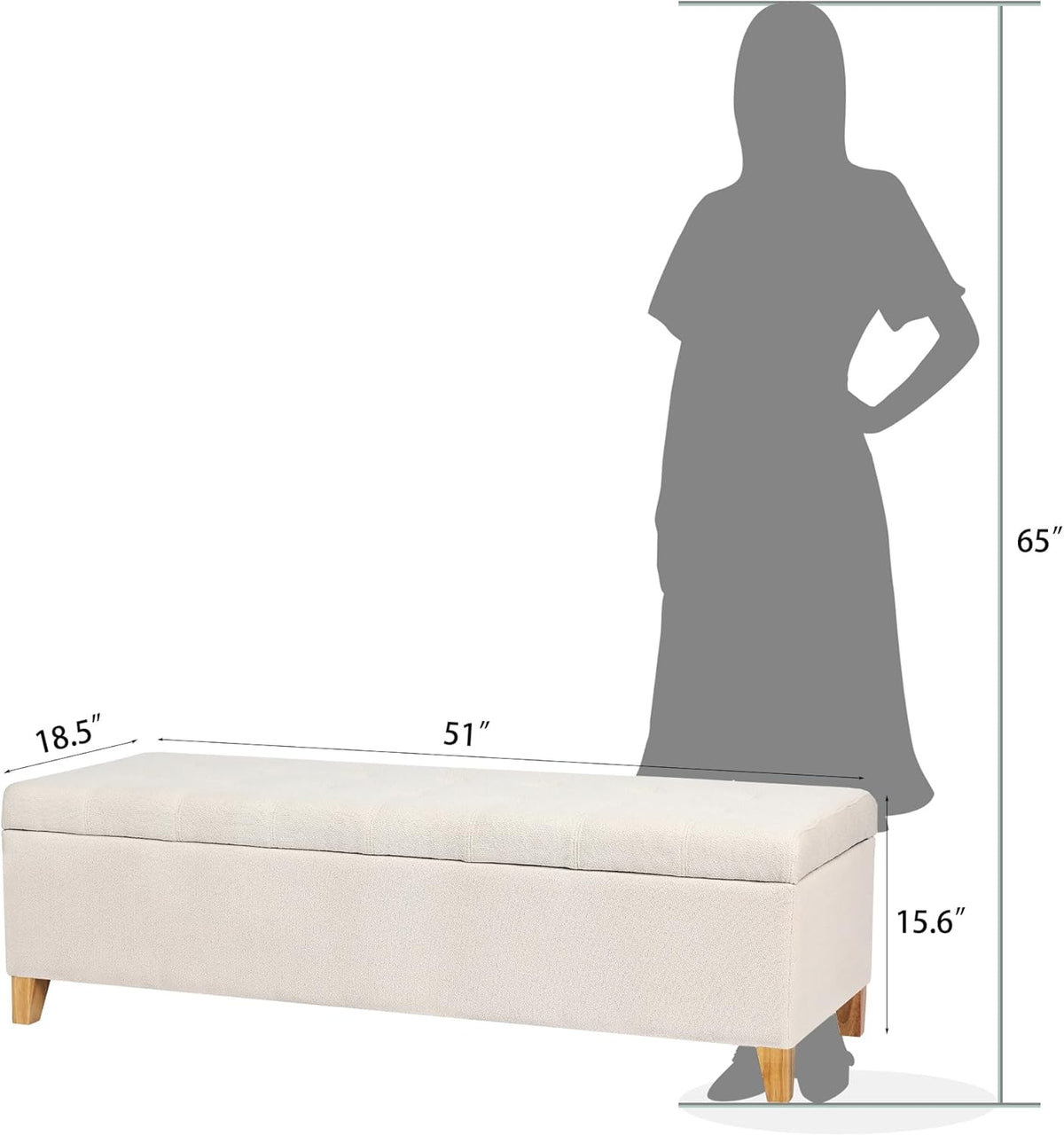 Joveco Storage Ottoman Bench, 51" Rectangle Long Bench, for Bedroom, End Foot of Bed, Living Room